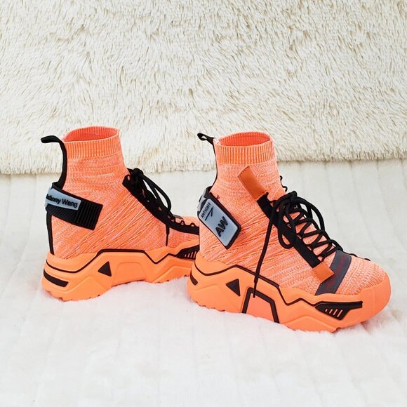 Wang Damson Pull On Platform Hidden Wedge Sock Sneakers Orange 🍊 NIB - Picture 7 of 13